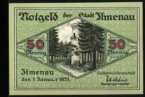 Notgeld Ilmenau 1921, 50 Pfennig, Der Kickelhahn