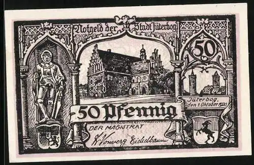 Notgeld Jüterbog 1920, 50 Pfennig, Das Rathaus