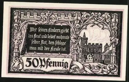 Notgeld Jüterbog 1920, 50 Pfennig, Das Rathaus
