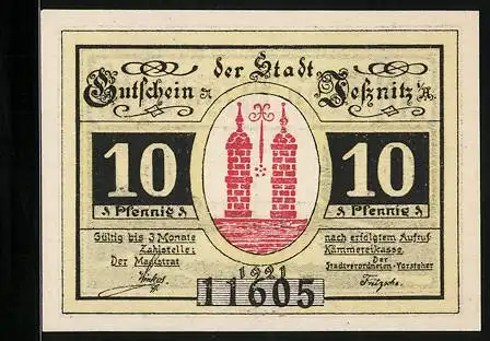 Notgeld Jessnitz i. A., 10 Pfennig, Blick auf die Eisenbahnbrücke