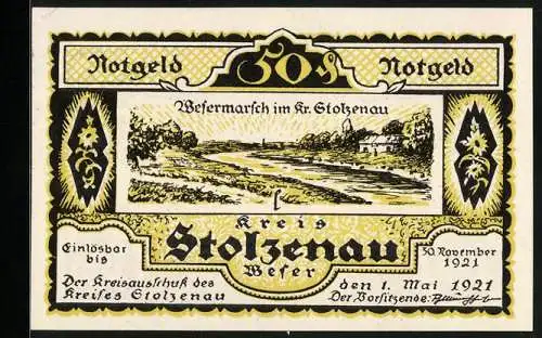 Notgeld Stolzenau /Weser 1921, 50 Pfennig, Die Wesermarsch