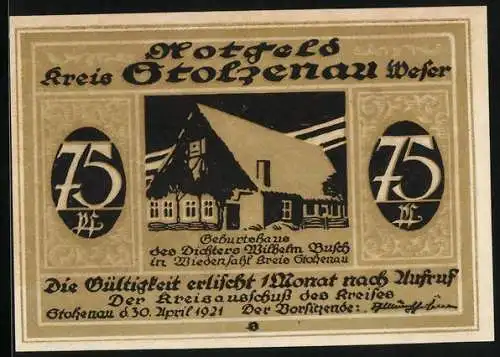 Notgeld Stolzenau /Weser 1921, 75 Pfennig, Wilhelm Busch`s Geburtshaus