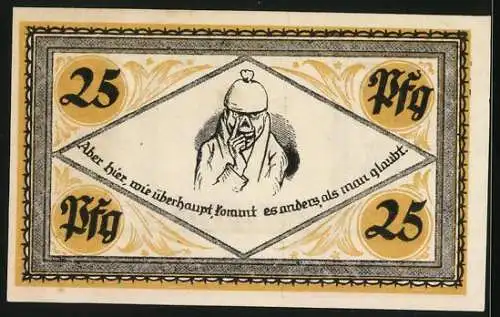 Notgeld Stolzenau /Weser 1921, 25 Pfennig, Konterfei von Wilhelm Busch