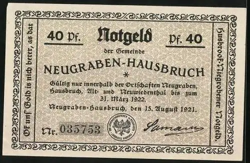 Notgeld Neugraben-Hausbruch 1921, 40 Pfennig, Wandervögel am Wegweiser