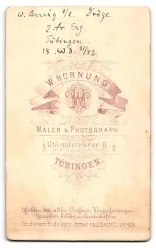 Fotografie W. Hornung, Tübingen, Uhlangstr. 11, W. Baring im Anzug mit seichtem Schnurrbart und Seitenscheitel