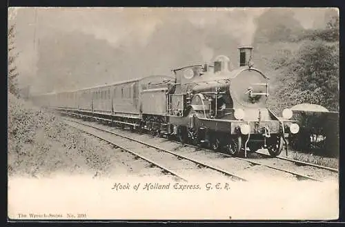 AK Hook of Holland Express G.E.R., Zug mit Dampflokomotive