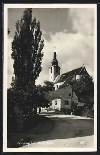 AK Friedberg, Strassenpartie mit Kirchturm