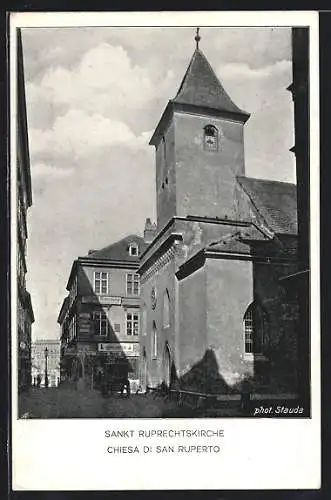 AK Wien I, Sankt Ruprechtskirche von der Seite gesehen, Karte zum XXIII. Eucharistischen Weltkongress