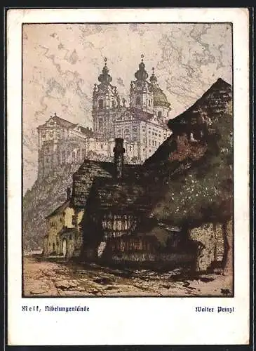 Künstler-AK Melk, Nibelungenlände, Stift