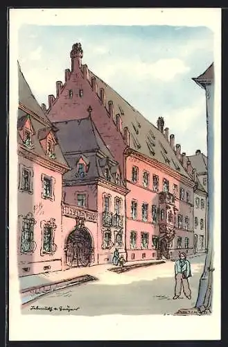 Künstler-AK Freiburg / Breisgau, Haus zum Walfisch