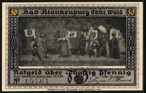 Notgeld Bad Blankenburg /Thür. Wald 1921, 50 Pfennig, Der Kaiser ist meuchlings vergiftet