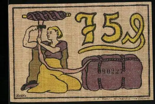 Notgeld Blumenthal i. H. 1921, 75 Pfennig, Kämmerin mit gelbem Rock