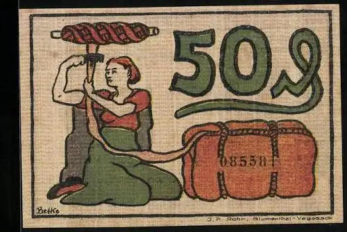Notgeld Blumenthal i. H. 1921, 50 Pfennig, Kämmerin mit grünem Rock