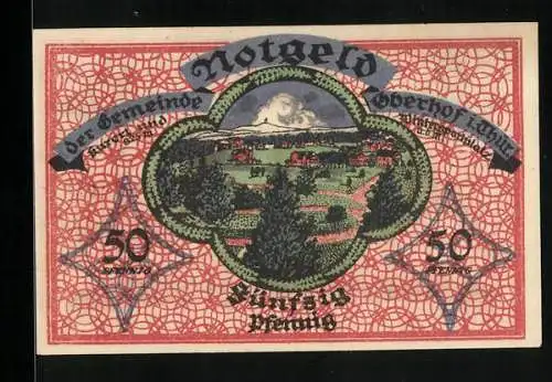 Notgeld Oberhof i. Thür. 1919, 50 Pfennig, Ortsansicht aus der Ferne