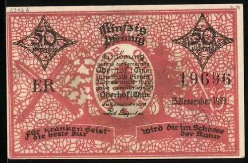 Notgeld Oberhof i. Thür. 1919, 50 Pfennig, Gesamtansicht aus der Ferne