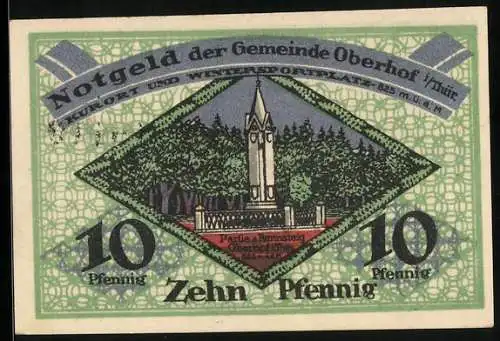 Notgeld Oberhof i. Thür. 1919, 10 Pfennig, Partie am Rennsteig