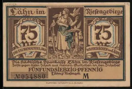 Notgeld Lähn im Riesengebirge, 75 Pfennig, Die Talsperre bei Mauer