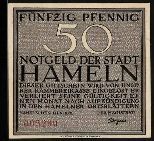 Notgeld Hameln 1921, 50 Pfennig, Der Siebenlinge Denkstein