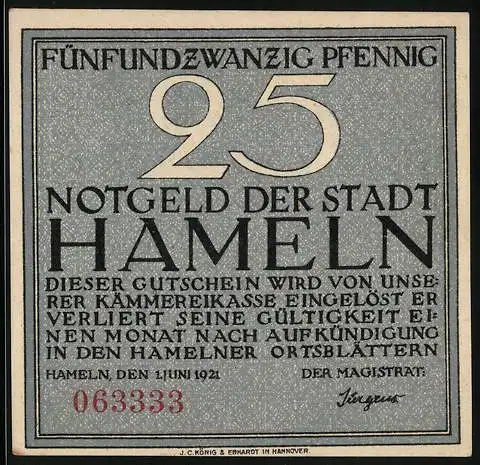 Notgeld Hameln 1921, 25 Pfennig, Der Siebenlinge Denkstein