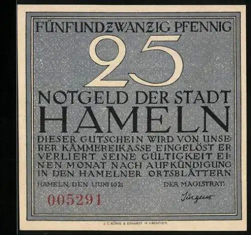 Notgeld Hameln 1921, 25 Pfennig, Der Siebenlinge Denkstein