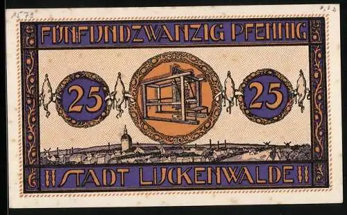 Notgeld Luckenwalde 1921, 25 Pfennig, Ein Webstuhl