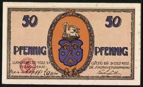 Notgeld Luckenwalde 1921, 50 Pfennig, Ein Hut