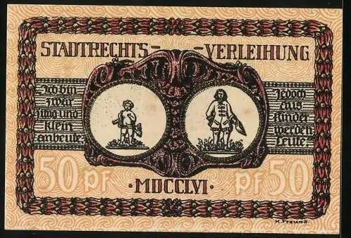 Notgeld Lörrach, 50 Pfennig, Stadtrechtsverleihung 1756