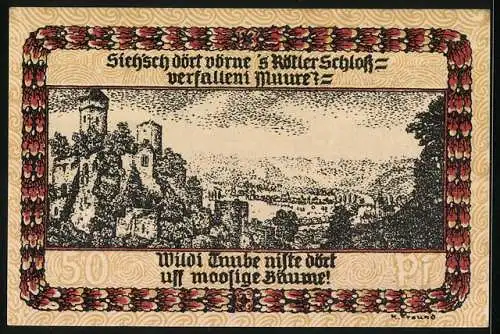 Notgeld Lörrach, 50 Pfennig, Ruine vom Rötler Schloss