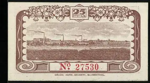 Notgeld Blumenthal /Hann. 1920, 25 Pfennig, Das Rathaus, Industrie am Fluss