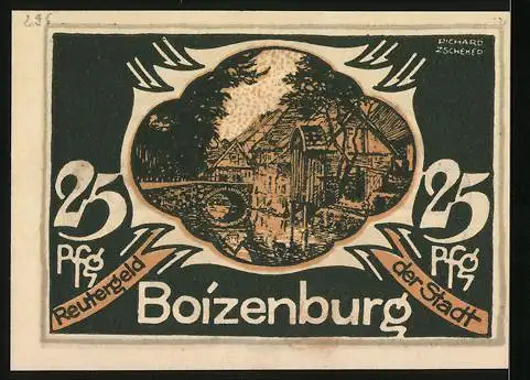 Notgeld Boizenburg, 25 Pfennig, Hafenarbeiter schleppen Säcke