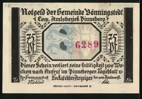 Notgeld Bönningstedt, 75 Pfennig, Ein Paar im Sonnenaufgang