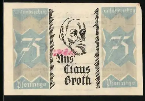 Notgeld Bönningstedt, 75 Pfennig, Konterfei von Claus Groth
