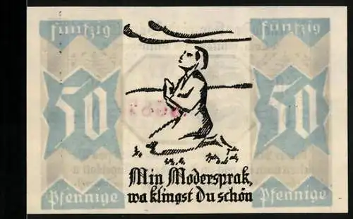 Notgeld Bönningstedt, 50 Pfennig, Eine Frau auf den Knien