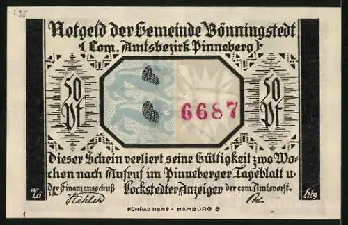 Notgeld Bönningstedt, 50 Pfennig, Eine Frau auf den Knien