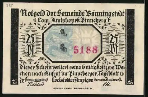 Notgeld Bönningstedt, 75 Pfennig, Claus Groth`s Geburtshaus