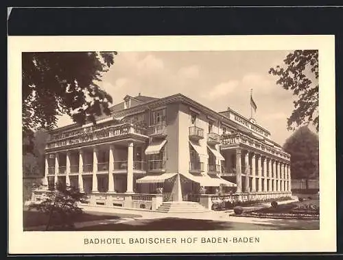 AK Baden-Baden, Badhotel Badischer Hof mit Kurpark