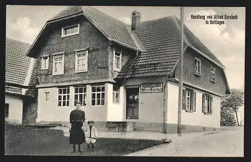 AK Hottingen, Frau mit Kind vor der Handlung von Alfred Gersbach