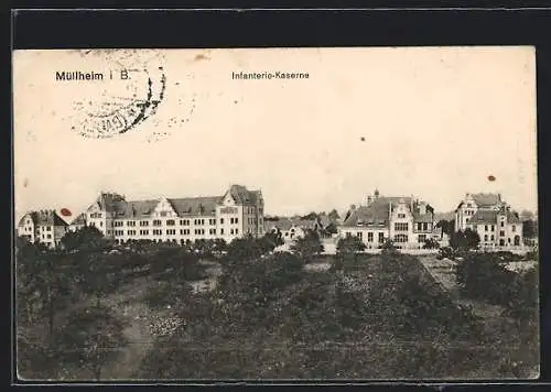 AK Müllheim i. B., Totalansicht der Infanterie-Kaserne