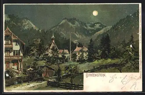 Lithographie Birkenstein, Ortspartie mit Kirche