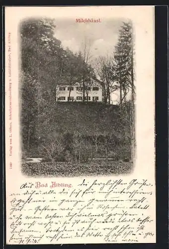 AK Bad Aibling, Milchhäusl umgeben von Bäumen