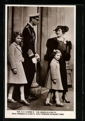 AK King George VI. von England mit Wueen Elizabeth, Princess Margaret Rose & Princess Elizabeth