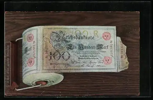 AK Reichsbanknote 100 Mark als Toilettenpapierrolle