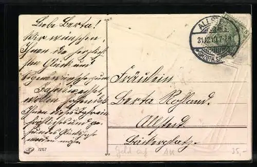 AK Klemmbrett und Geldschein, Neujahrsgruss