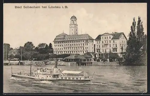 AK Bad Schachen, Bodensee-Dampfer im Vordergrund