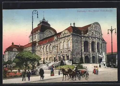 AK Freiburg i. Br., Neues Stadttheater im morgendlichen Licht