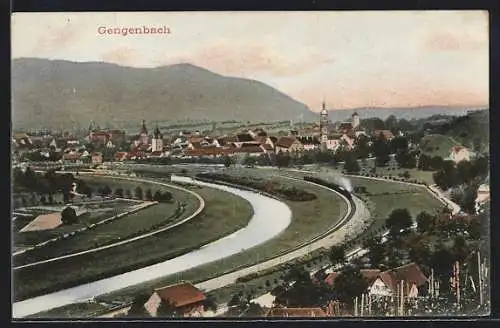 AK Gengenbach, Ortsansicht mit Eisenbahn