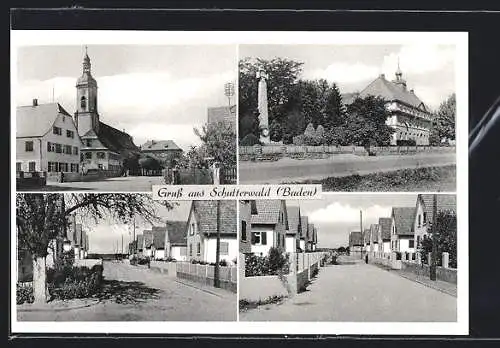 AK Schutterwald, Denkmal, Strassenpartien, Kirche, 4 Ansichten