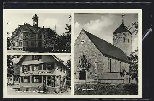 AK Zusenhofen, Kaufhaus H- Lebfromm, am Schulhaus