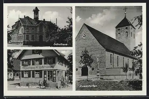 AK Zusenhofen, Kaufhaus H- Lebfromm, am Schulhaus