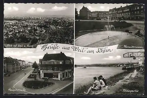 AK Weil am Rhein, Mosaikbrunnen, Hauptstrasse, Rheinpartie